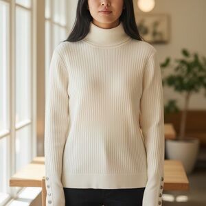 NWT Talbots Cream Ribbed Turtleneck Sweater